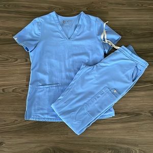 Figs Scrubs Womens ceil blue Casma Scrub top and skinny yola scrub bottom